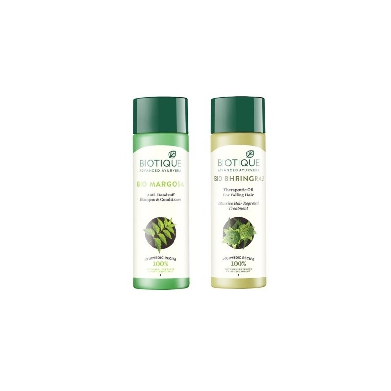 Biotique Combo Of Bio Neem Margosa Anti-Dandruff Shampoo and Conditioner, 190ml & Bio Bhringraj Therapeutic Oil, 200ml