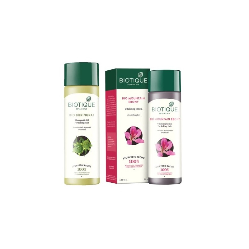 Biotique Combo Of Bio Mountain Ebony Vitalizing Serum, 120ml & Bio Bhringraj Therapeutic Oil, 200ml