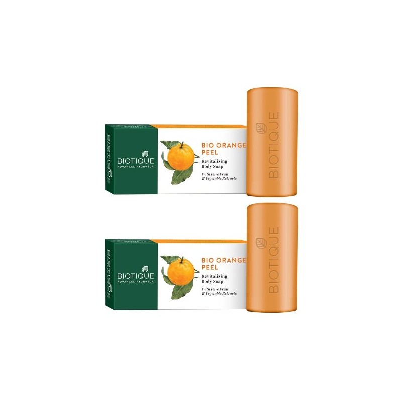 Biotique Bio Orange Peel Revitalizing Body Soap, Pack of 2 (150g each), With Pure Fruit & Vegetable Extracts