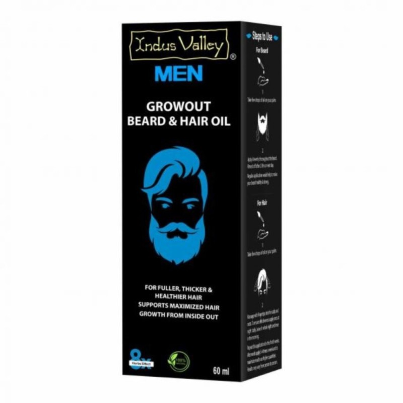 Indus Valley Men Growout Beard & Hair Oil, for Fuller, Thicker