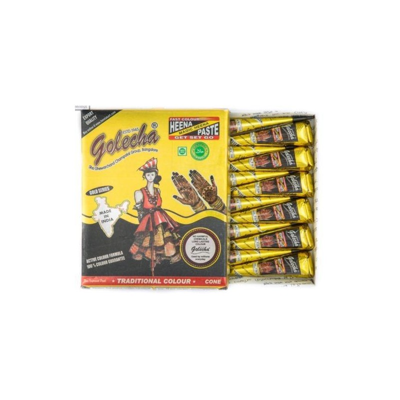 Golecha Fast Color Brown Henna Cones, Pack of 12 Pcs