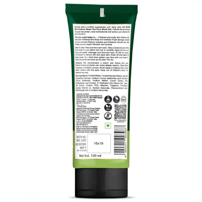 Wow Skin Science Green tea face wash gel 100ml