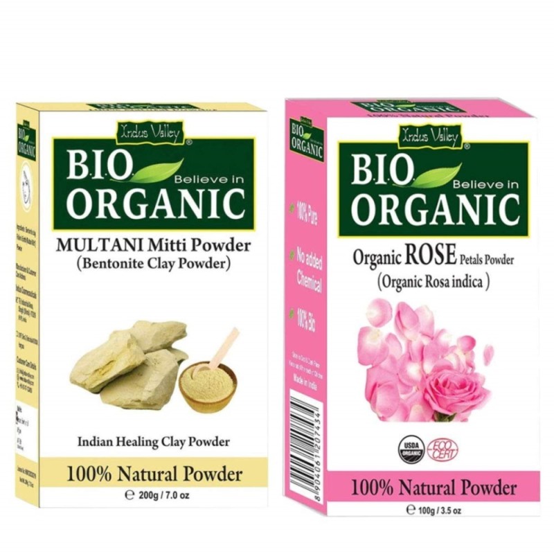 Indus Valley Bio Organic Combo Pack of Multani Mitti Powder & Rose