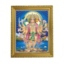 Satvik Panchmukhi Lord Hanuman Designer Wooden Photo Frame for Pooja