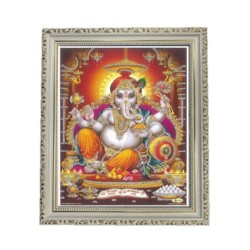 Satvik Lord Ganesha Designer Wooden White Photo Frame (5) for Pooja