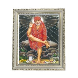 Satvik Shirdi Sai Baba Designer Wooden White Photo Frame