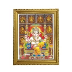 Satvik Lord Ganesha, Ashtavinayaka Designer Wooden Golden Photo Frame