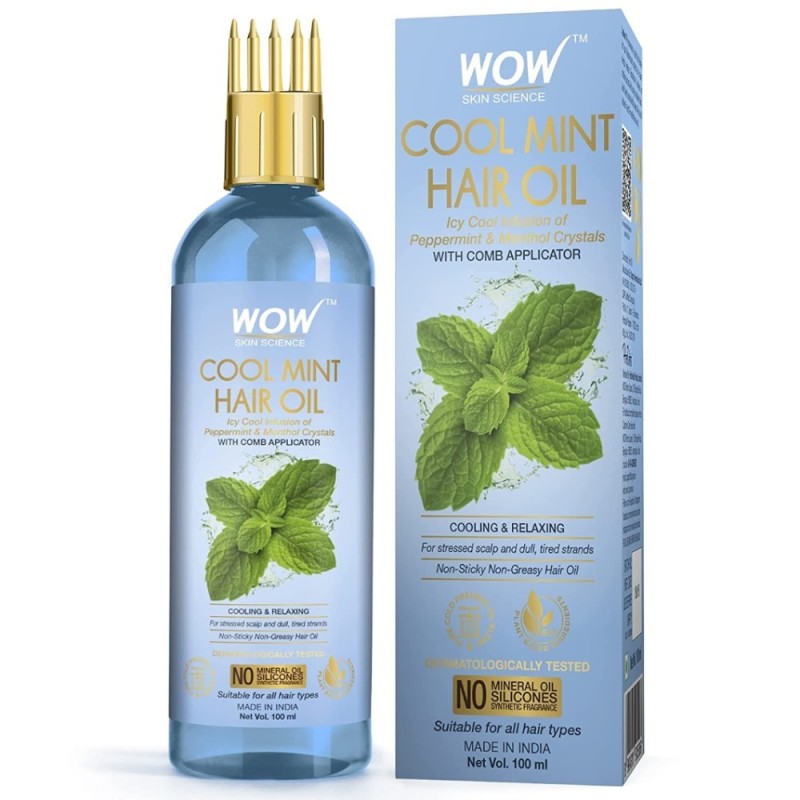 Wow Skin Science Cool Mint Hair Oil - with Comb Applicator - Non
