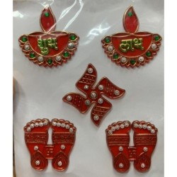Satvik Meenakari Diya Labh Laxmi Charan Swastik Stickers for Door