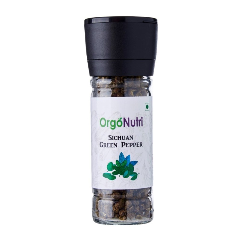 Orgonutri Whole Sichuan Green Peppercorn with Grinder, + Pack 50gm