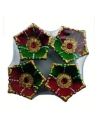 Colorful Clay Diyas (1) For Festivals or Prayers, Set of 4. Traditional and Handcrafted. These earthen clay diyas have been used