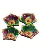 Colorful Clay Diyas (1) For Festivals or Prayers, Set of 4. Traditional and Handcrafted. These earthen clay diyas have been used
