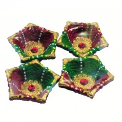 Colorful Clay Diyas (1) For Festivals or Prayers, Set of 4