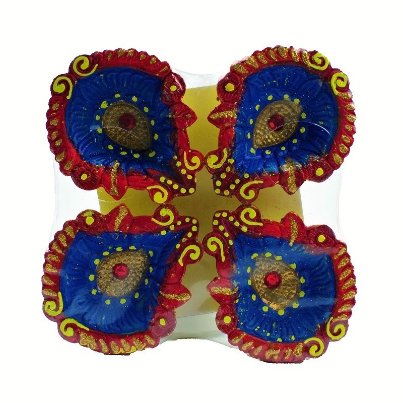 Colorful Clay Diyas (2) For Festivals or Prayers. Traditional and Handcrafted. These earthen clay diyas have been used for Diwal