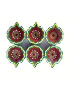 Colorful Clay Diyas (7) For Festivals or Prayers, Set of 6. Traditional and Handcrafted. These earthen clay diyas have been used