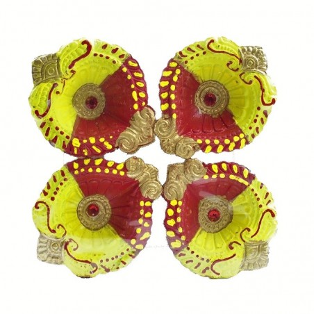 Colorful Clay Diyas (9) For Festivals or Prayers