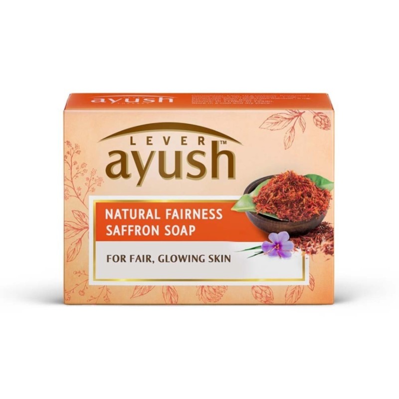 Lever Ayush Natural Fairness Saffron Soap, for Fair, Glowing Skin 100g