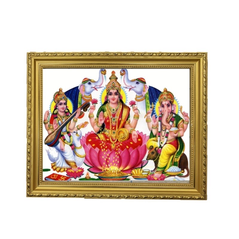 Goddess Maha Lakshmi, Ma Saraswati and Lord Ganesha Designer Golden