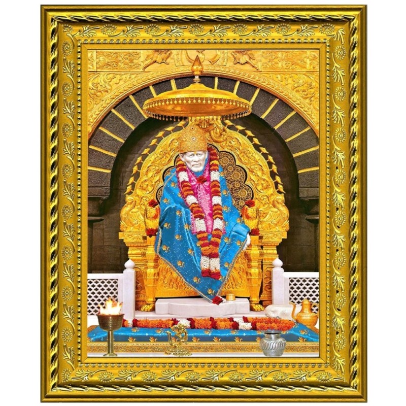 Satvik Shirdi Sai Baba Designer Golden Photo Frame (1) for Pooja