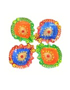 Colorful Clay Diyas (2) For Festivals or Prayers. Traditional and Handcrafted. These earthen clay diyas have been used for Diwal