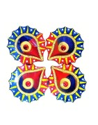 Colorful Clay Diyas (4) For Festivals or Prayers. Traditional and Handcrafted. These earthen clay diyas have been used for Diwal
