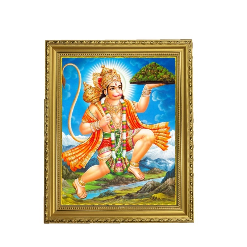 Satvik Lord Hanumanji Flying with Dronagiri Mountain, Designer Golden