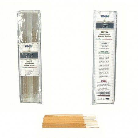 Satvik White-Sage Natural Incense Sticks (Agarbatti for prayer), Pack of 10 (25g each), 100% Hand rolled Natural Incense
