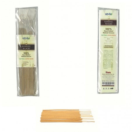 Satvik Sandalwood (Chandan) Incense Sticks (Agarbatti for Prayer) Pack of 10 (25g each), 100% Hand rolled Natural Incense
