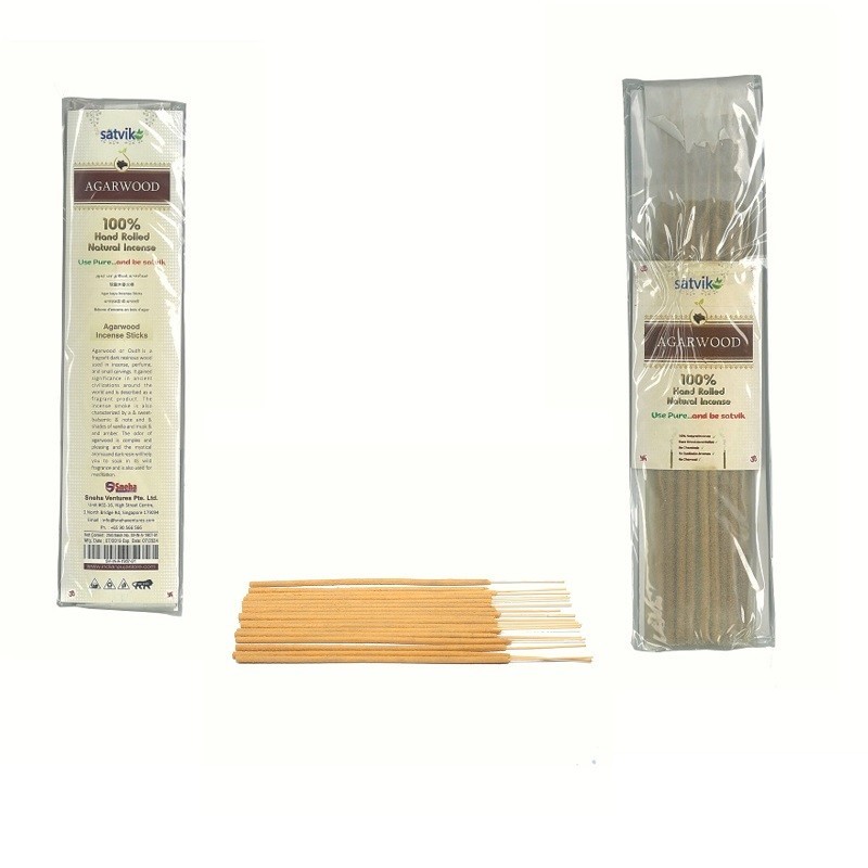 Satvik Agarwood (Oudh) Incense Sticks (Agarbatti for prayer), Pack of 10 (25g each) 100% Hand rolled Natural Incense