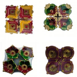 Colorful Clay Diyas (4) For Festivals or Prayers