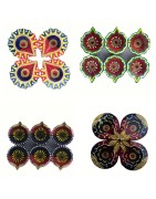 Colorful Clay Diyas (4) For Festivals or Prayers. Traditional and Handcrafted. These earthen clay diyas have been used for Diwal