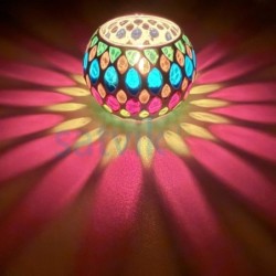 Satvik Geometric Mosaic Glass Candleholder with Colorful Mosaic Design