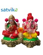 Pair of Goddess Lakshmi and Lord Ganesh Murti, Terracotta Clay Idol